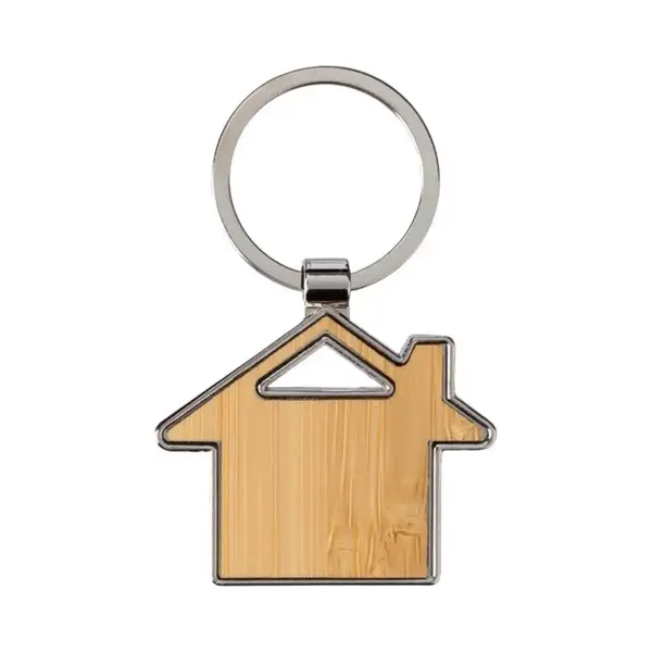 Sleutelhanger Met Huisje - Bamboe/metaal - 5 X 4 Cm - Eigen Huis/nieuw Huis - Cadeau Housewarming thumbnail
