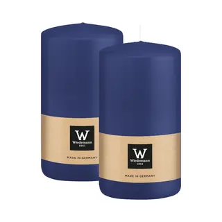 Wiedemann Cilinderkaars/stompkaars - 2x - Donkerblauw - 12 X 6 Cm - 33 Branduren - Zuilkaarsen
