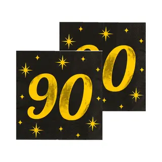 Paper dreams Paperdreams Verjaardag Feest Servetten - Leeftijd 90 Jaar - 32x Stuks - Zwart/goud - Sterren - 33 X 33 Cm