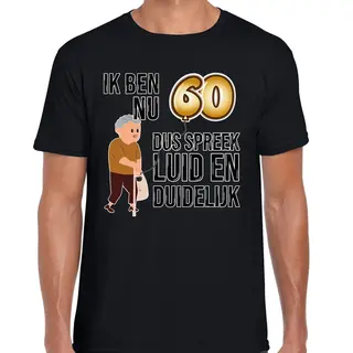 Bellatio Decorations Cadeau T-shirt Heren - Leeftijd 60 Jaar - Zwart - Luid En Duidelijk - Verjaardagsfeest L