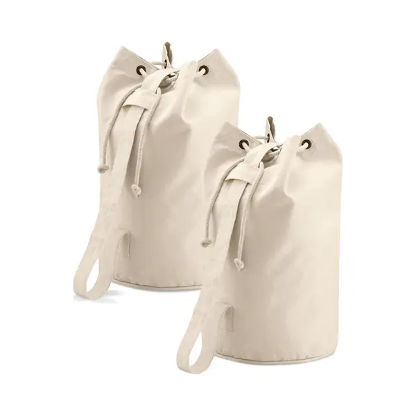 Quadra Duffel Bag Tas - 2x - 53 Cm - Beige Canvas - 30 Liter - Plunjezak - Duffeltas - Katoen - Duffel Tassen Met Trekkoord thumbnail
