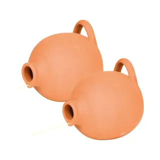 Esschert Design Terracotta Vogelhuisje/schuilplek - 2x - Pot Voor Mussen/Mezen - Vorstbestendig Steen - 17 Cm