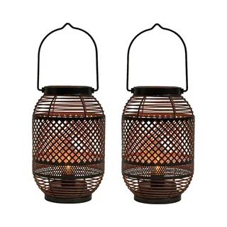Anna's Collection Anna Collection Tuin Lantaarn Meadox - 2x - Solar - Zwart - D14 X H21 Cm - Vlam Effect - Led Buitenverlichting