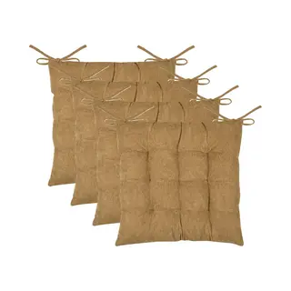 Stof Textile Stoelkussen Dandy - 4x - Camel - 38 X 38 X 5 Cm - Touwtjes Sluiting - Zitkussens - Binnen/buiten
