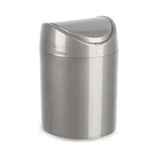 Plasticforte Mini Prullenbakje - Zilvergrijs - Kunststof - Met Klepdeksel - Keuken Aanrecht/tafel Model - 1, 4L - 12 X 17 Cm