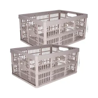 Plasticforte Opvouwbare Krat - 2x - Beige - 48 X 35 X 24 Cm - Boodschappen - 32 Liter - Kunststof