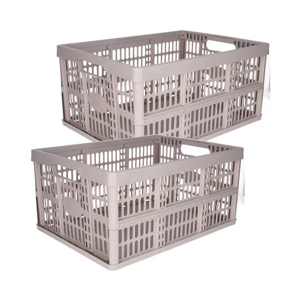 Plasticforte Opvouwbare Krat - 2x - Beige - 48 X 35 X 24 Cm - Boodschappen - 32 Liter - Kunststof thumbnail