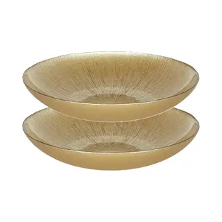Home Deco Factory Salade Serveer Schaal - 2x - Fruitschaal/fruitmand - Glas - D30 X H6 Cm - Goud - Pure Luxe