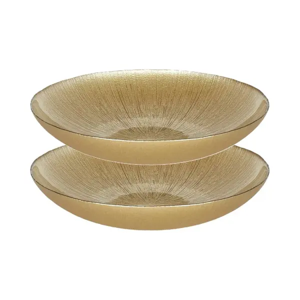 Home Deco Factory Salade Serveer Schaal - 2x - Fruitschaal/fruitmand - Glas - D30 X H6 Cm - Goud - Pure Luxe thumbnail