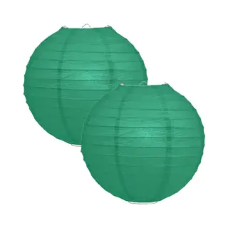 Luxe Bol Feest Lampion - 2x - Donkergroen - Dia 25 Cm - Papier - Feestartikelen/versieringen