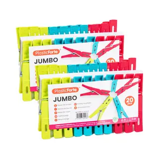 Plasticforte Wasknijpers Xl Formaat - 40x Stuks - Felle Kleuren Mix - Kunststof - 10 Cm - Was Ophangen