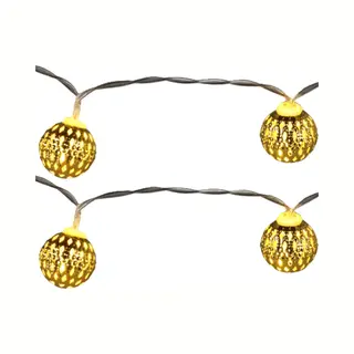 Lichtsnoer - 2x - Gouden Ballen - 8 Led Bollen - Warm Wit - 130 Cm - Batterij - Verlichting - Kerstverlichting