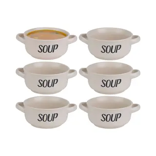 Cosy&Trendy Cosy & Trendy Soepkom Van Aardewerk - 6x - Creme Wit - Dia 13, 5 Cm - 470 Ml - Servies - Soepkommen/Soepkommetjes