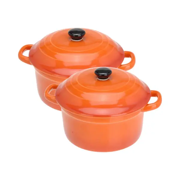 Excellent Houseware Mini Stoofpannetje - Set Van 2x Stuks - Ovenschaaltje - Oranje - 9 Cm - Porselein - Serveerschaaltje - Tapaspannetje thumbnail