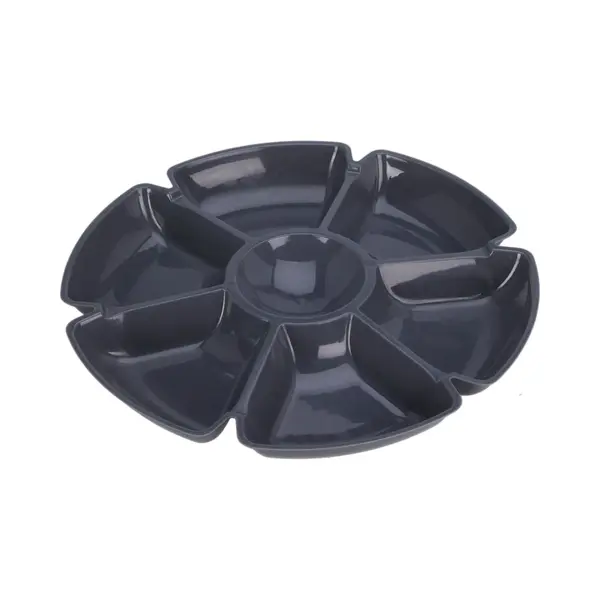 Excellent Houseware Hapjes / Chips Serveerschaal - Donkergrijs - D29 Cm - Vakjes Dienblad - Kunststof thumbnail