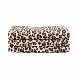 Bellatio Design Fleece Dekentjes - Met Dierenprint - Bruine Luipaard Print - 120 X 160 Cm - Warme Plaid