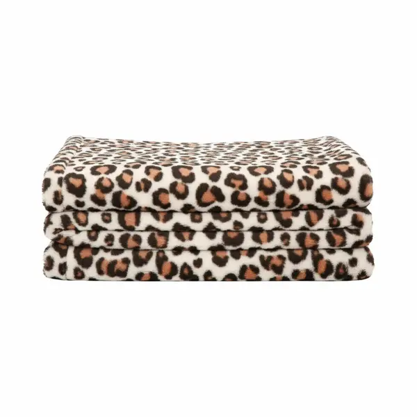 Bellatio Design Fleece Dekentjes - Met Dierenprint - Bruine Luipaard Print - 120 X 160 Cm - Warme Plaid thumbnail