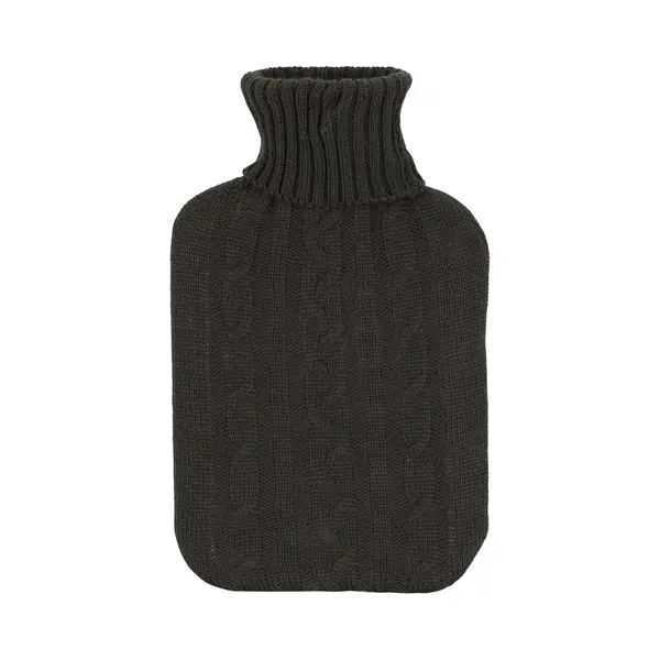 H&S Collection Warmwaterkruik - Met Zacht Gebreide Hoes - Donkergrijs - 1, 75L - Kruik thumbnail