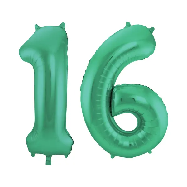 Folat Verjaardag Leeftijd Folieballon - 16 Jaar - Groen - 86 Cm - Cijferballon Groot thumbnail
