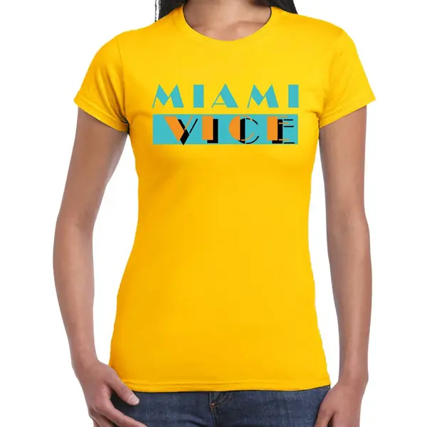 Toppers - Bellatio Decorations Toppers Verkleed T-shirt Dames - Geel - Miami Vice - The Summer Is Magic - Feestkleding Xl thumbnail