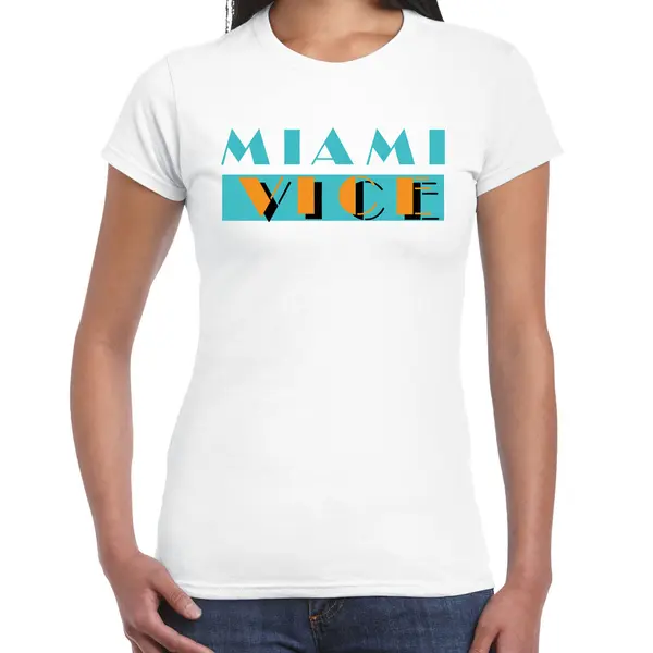 Toppers - Bellatio Decorations Toppers Verkleed T-shirt Dames - Wit - Miami Vice - The Summer Is Magic - Feestkleding S thumbnail