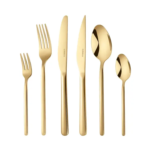 Deleca Besteckset 6 Personen, 36-teilig, Edelstahl 18/0 Goldfarben, Spülmaschinenfest Und Rostfrei, Essbesteck Und Tafelbesteck Mit Messer Gabel thumbnail