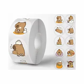 Jacey's Treasures 500 Stickers Op Rol - Capybara - Dieren - Dier - Capibara - Beloningsstickers - Stickers Kinderen En Peuters - Zindelijkheidstraining - Sluitsticker -