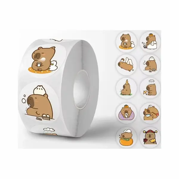 Jacey's Treasures 500 Stickers Op Rol - Capybara - Dieren - Dier - Capibara - Beloningsstickers - Stickers Kinderen En Peuters - Zindelijkheidstraining - Sluitsticker - thumbnail