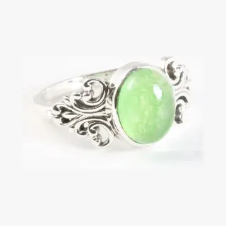 AsiAsia Fijne Bewerkte Zilveren Ring Met Jade - Maat 17.5
