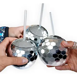 Mikamax Disco Ballenbekers - Set Van 3, Spiegelbol, Zilver