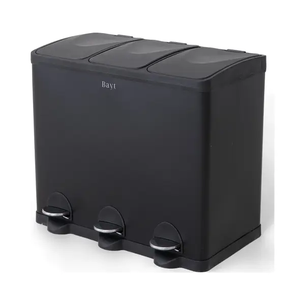 Bayt Prullenbak - Prullenbak 60 Liter - Vuilnisbak 60 Liter - Pedaalemmer 60 Liter - Prullenbak 3 Vakken - Prullenbak Afvalscheiding - 3x 20 Liter - thumbnail
