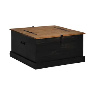 VidaXL Halden Solid Pine Storage Chest/Trunk - Black 91x91x47cm - Modern Wood Box For Living Room Or Bedroom With Metal Handles