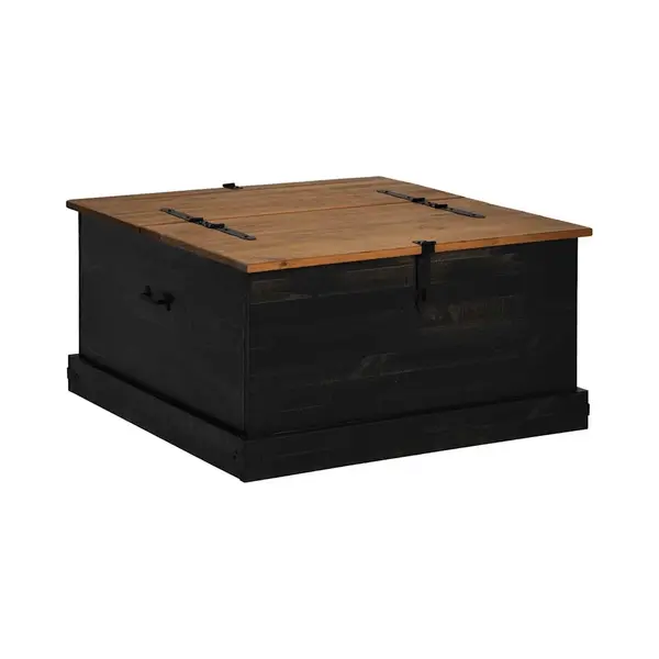 VidaXL Halden Solid Pine Storage Chest/Trunk - Black 91x91x47cm - Modern Wood Box For Living Room Or Bedroom With Metal Handles thumbnail