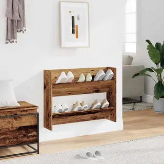VidaXL Wall Shoe Cabinet, Shoe Rack Storage Organiser For Hallway Entryway, Shoe Cupboard With 2 Shelves, Modern Style, Old Wood Engineered Wood
