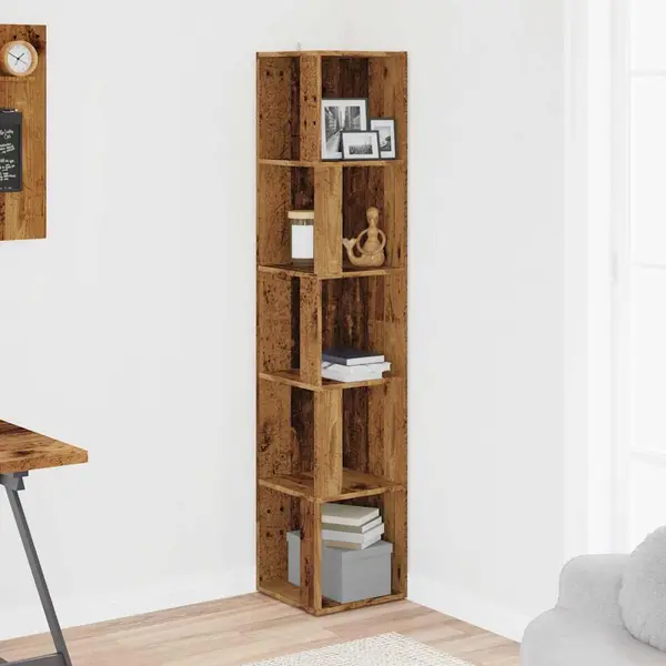 VidaXL Corner Cabinet Old Wood 33x33x165 Cm Engineered Wood, Corner Shelf, Bookcase, Display Cabinet, Book Shelf, Cabinet, Corner Shelf Unit thumbnail