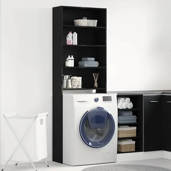 VidaXL Washing Machine Cabinet Black Oak 64 X 24 X 190 Cm, Modern Rectangular Washing Machine Cabinet, Efficient Storage Unit, Contemporary Design For thumbnail