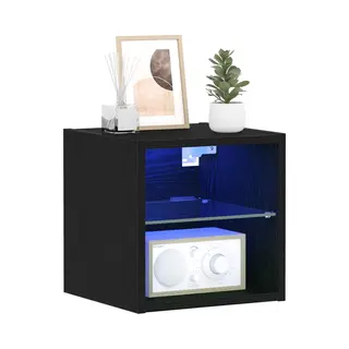 VidaXL Led Wand Bedkast Met Wandgemonteerd Zwart Bewerkt Hout