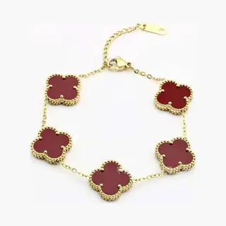 Ehh Beauty -Klaverarmband Bordeaux Rood - Luxe Armband - Clover - Klaver - 21 Cm - Stainless Steel - Cadeau