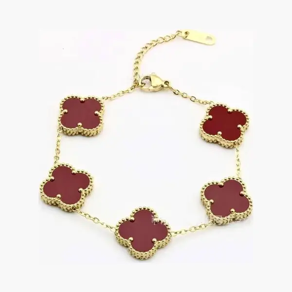 Ehh Beauty -Klaverarmband Bordeaux Rood - Luxe Armband - Clover - Klaver - 21 Cm - Stainless Steel - Cadeau thumbnail