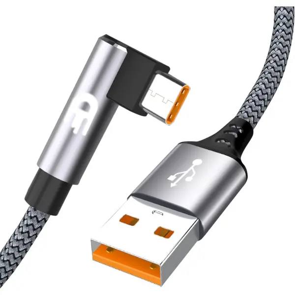 Drivv. Usb Naar Usb C Kabel - Haaks - Usb C Data En Oplaadkabel - Fast Charge / Snellader - 2 Meter - Grijs thumbnail