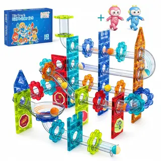 Sweet Sprout Magnetic Tiles - Knikkerbaan 113 Stuks - Speelgoed - Educatief & Montessori - Magnetische Tegels - Bouwstenen - Met 8 Extra Knikkers