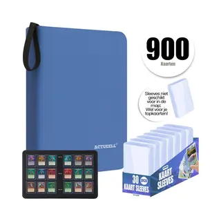 Actueell Verzamelmap 900 Kaarten – 9 Pocket - Inclusief 30 Toploaders, Penny Sleeves & Card Sleeves – Binder Map Met Ritssluiting – Premium Leer - Blauw