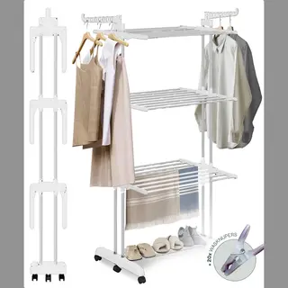 Bauer & Meyer® - Droogrek - Inklapbaar Wasrek - Incl. 20 Wasknijpers - Droogtoren - Wastoren - 173 X 75 X 63 Cm - Wit