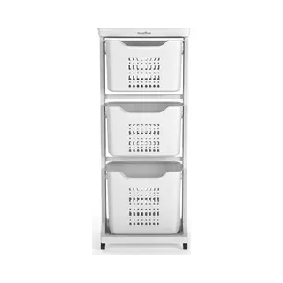 Wasophoogte Wasmand 3 Vakken - Wit - Wassorteerder 3 Vakken - Laundry Basket Met Wieltjes - Wasbox