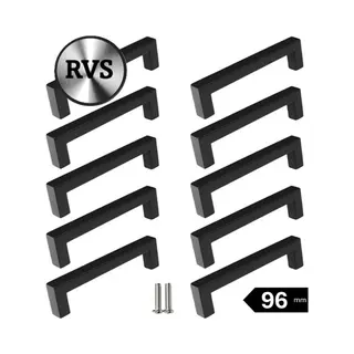 10 X Msqdesign Zwarte Rvs Handgrepen 96mm - Handgreep Zwart - Handgrepen Keukenkastjes - Keukengrepen Zwart - Kastgrepen - Meubelgrepen - Handgrepen