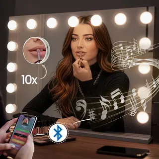 Sansbeauté® Hollywood Spiegel 58x43cm Met Bluetooth - Make Up Spiegel Met Verlichting - 15x Led Lampen - 10x Vergroting - Vanity Spiegel - Mirror