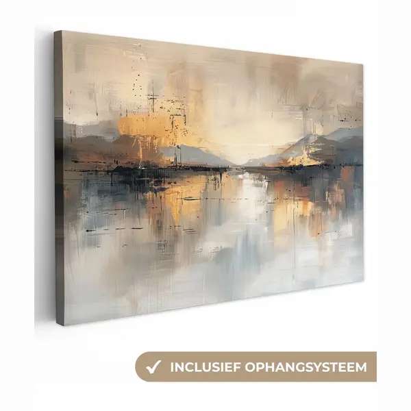 OneMillionCanvasses Canvas Schilderij 120x80 Cm - Wanddecoratie Abstract - Modern - Beige - Aesthetic - Goud - Muurdecoratie Woonkamer - Slaapkamer Decoratie - Kamer thumbnail
