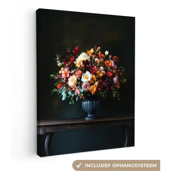 OneMillionCanvasses Canvas Schilderij 120x160 Cm - Exclusieve Wanddecoratie Groot - Bloemen - Vaas - Boeket - Muurdecoratie Woonkamer - Slaapkamer Decoratie - Kamer thumbnail