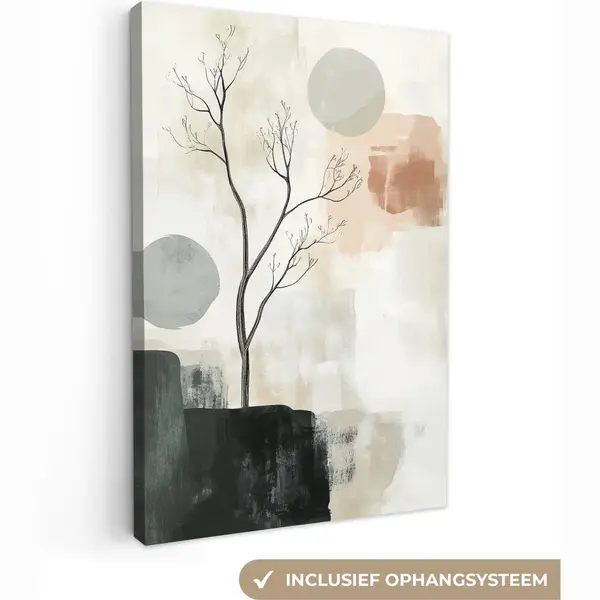 OneMillionCanvasses Canvas Schilderij 80x120 Cm - Exclusieve Wanddecoratie Wabi Sabi - Beige - Plant - Muurdecoratie Woonkamer - Slaapkamer Decoratie - Kamer Accessoires thumbnail