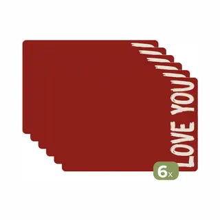 KitchenYeah Placemats - 6 Stuks - 45x30 Cm - Placemat Kunststof - Schuin - Loveyou - Rood - Borden Onderleggers - Decoratie Voor Op Tafel - Keuken Tafeldecoratie